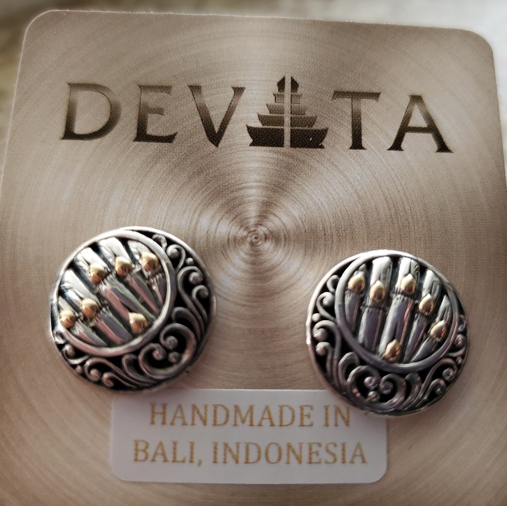 Devata sterling silver 14k bamboo earrings NWT